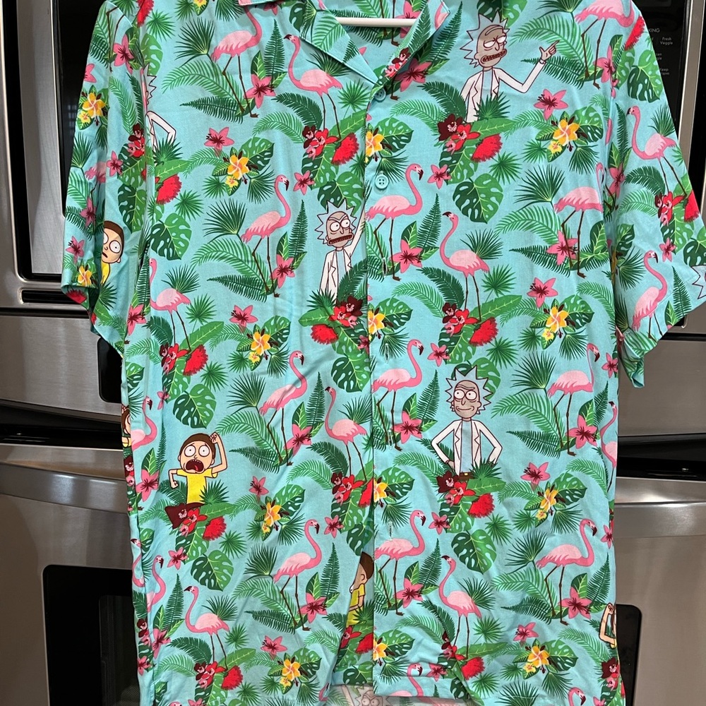 Rick and Morty adult swim shirt Hawaiian button down size s